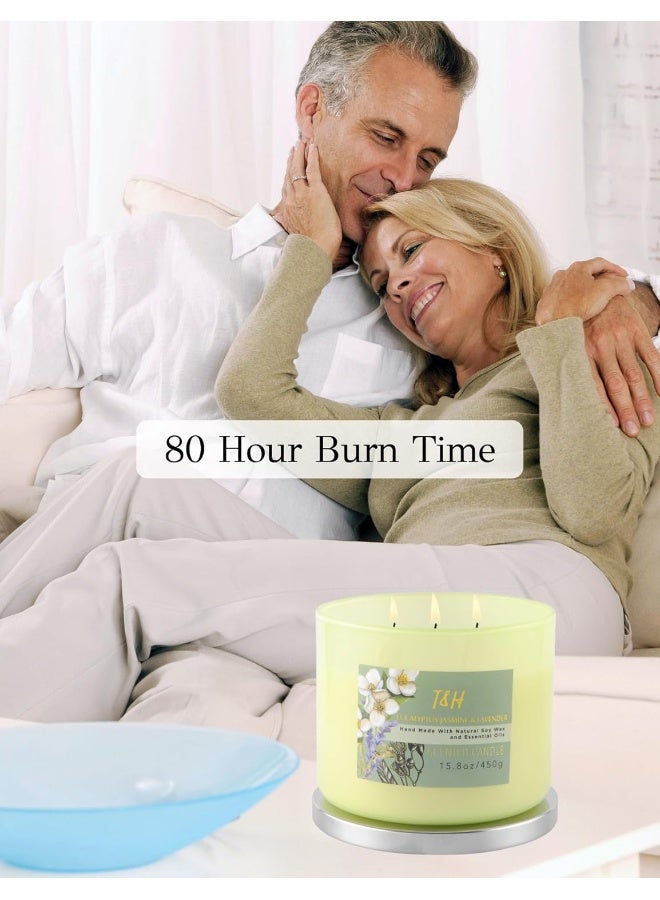 T&H Eucalyptus Jasmine Lavender Candle - Large 3 Wick Scented Candles for Home - Spring Candles - Aromatherapy Stress Relief Candles 15.8 oz, Clean Burn Natural Soy Lavender Candles for Women & Men - Image 2